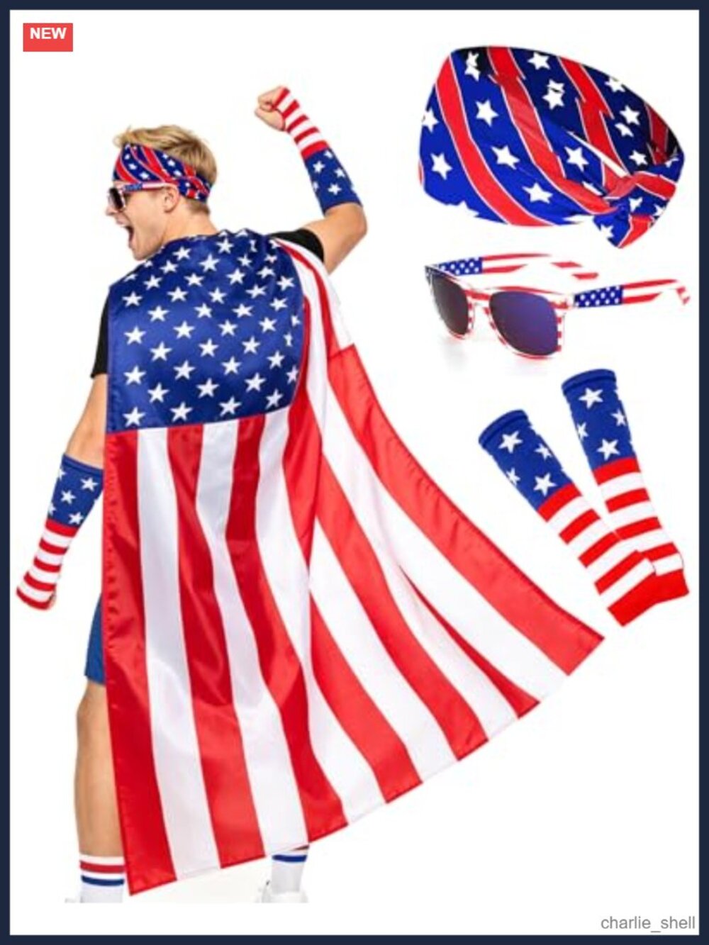 American Flag Cape Costume Set Polyester Sunglasses Bandana 4th of July